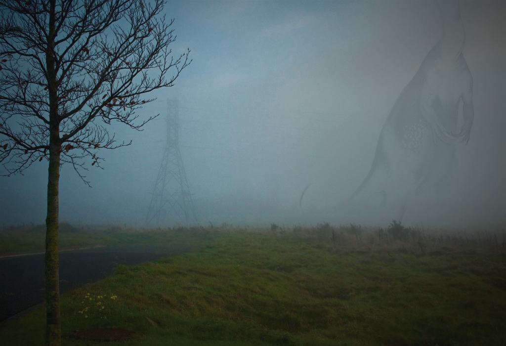 高度约35~40m的正常身体比例的不明爬行动物，双足站立